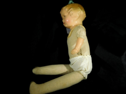 20 inch 1920 - 30S MOLDED HAIR COMPOSITION PEG BOW DOLL, KNIT DRESS